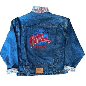 Vintage 90s Planet Hollywood Jean Jacket Large Vancouver Blue Denim